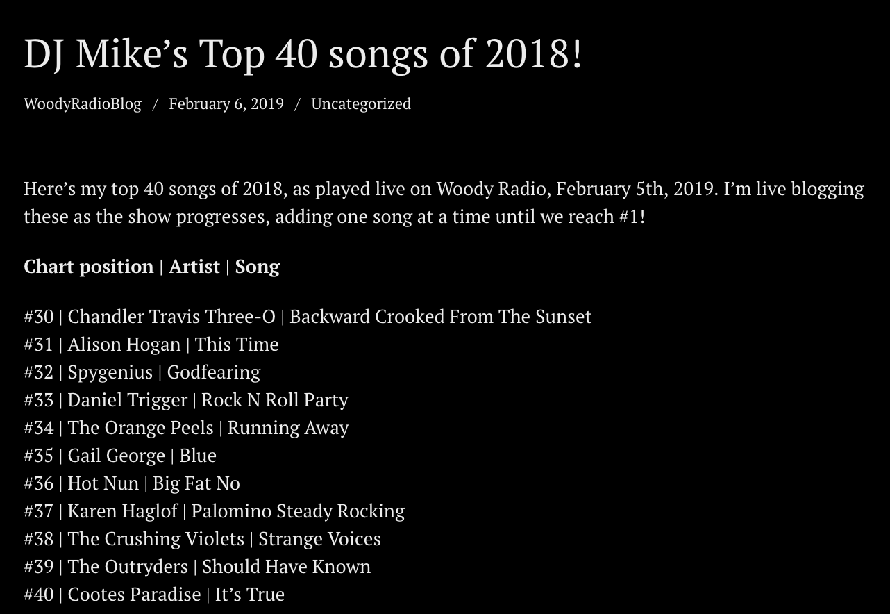 2019 02 06 WOODY RADIO TOP 31